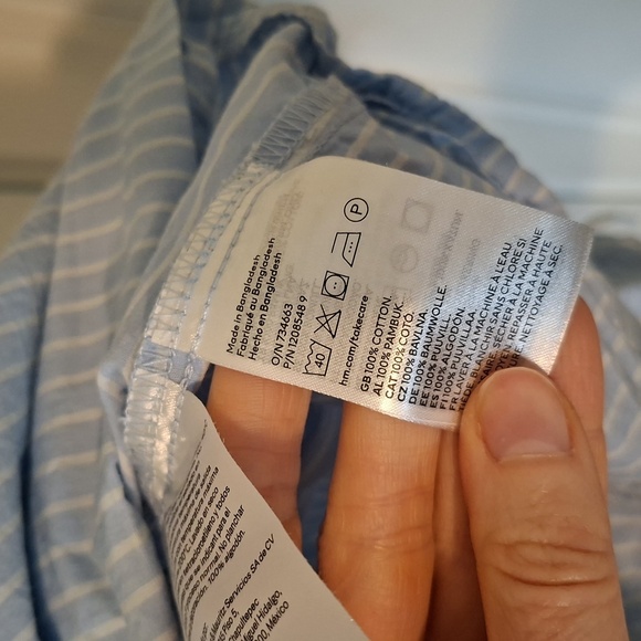 H&M Blue & White Striped Embroidered Peter Pan Collar Boho Blouse (Size XL) - Picture 8 of 8